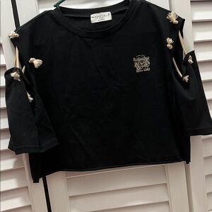 Black Women's Top with Unique Sleeve Design